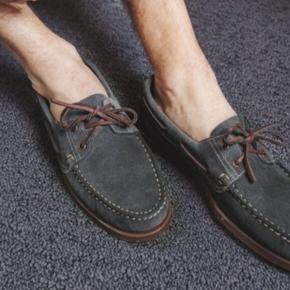 Paraboot-Style “Barth Marine” Dark Grey Suede Boat Shoes | Men’s Driving Loafers - Picture 2 of 12